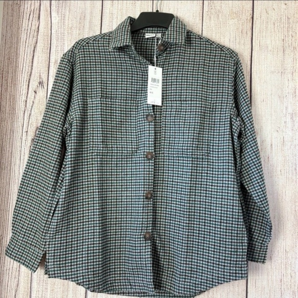 Rhythm Womens Plaid Check Overshirt Evergreen wool blend Shacket size Small